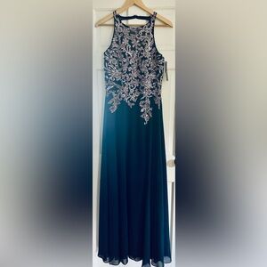 NWT! Betsy & Adam Embellished-Bodice Chiffon Gown Size 8